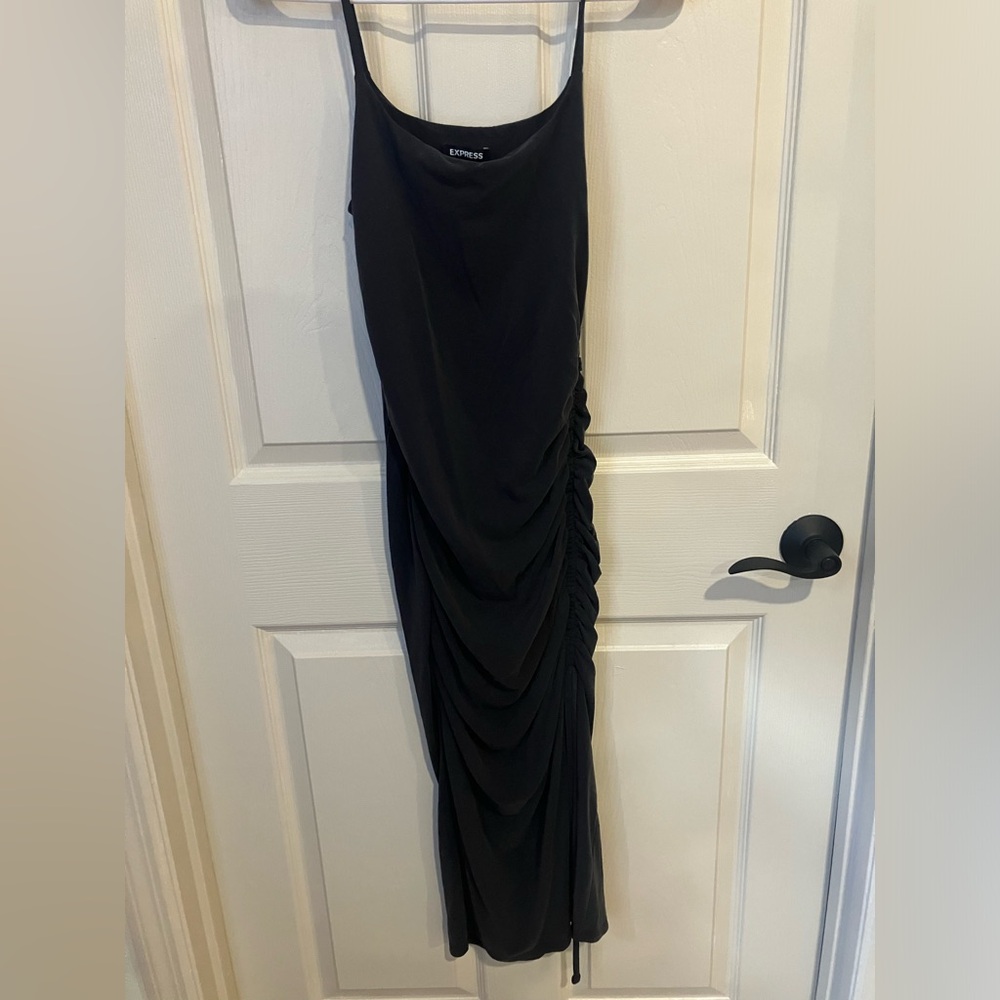 Express Black Ruched Midi Dress